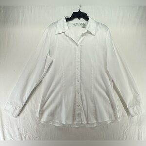 Orvis Womens Blouse Shirt White Textured Button Down Long Sleeve Size 14